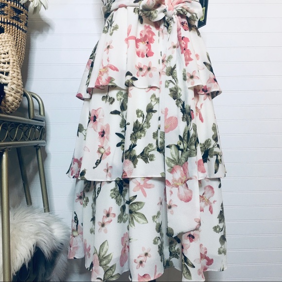 NEW Jessica Howard Ruffle Tiered Floral Midi Dress - Picture 3 of 8
